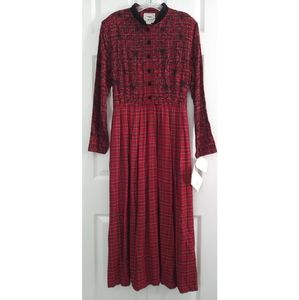 Vintage 90s Country Wear Dress Red Tartan Plaid Maxi Prairie Grunge Button Front